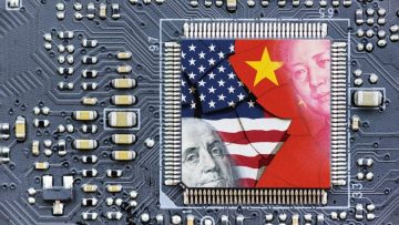 Flag,Of,Usa,And,China,On,A,Processor,,Cpu,Or