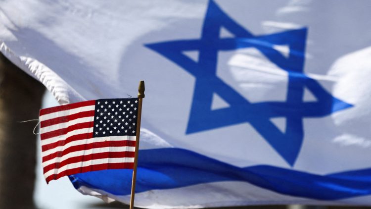 Demonstrators show their support for U.S. President Biden in front of the U.S. Consulate in Tel Aviv