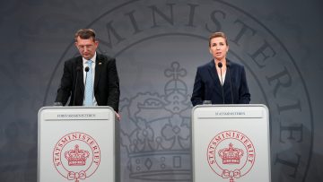 Denmark’s Prime Minister Mette Frederiksen and Deputy Prime Minister and Minister of Defense Troels Lund Poulsen hold a press conference on defense cooperation with the United States, in Copenhagen