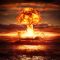 testing of atomic bomb over ocean with mushroom clouds – red destroy