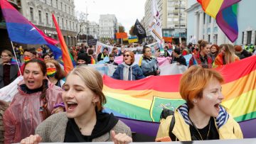 Participants take part in the Equality March, organized by the LGBT+ community in Kyiv