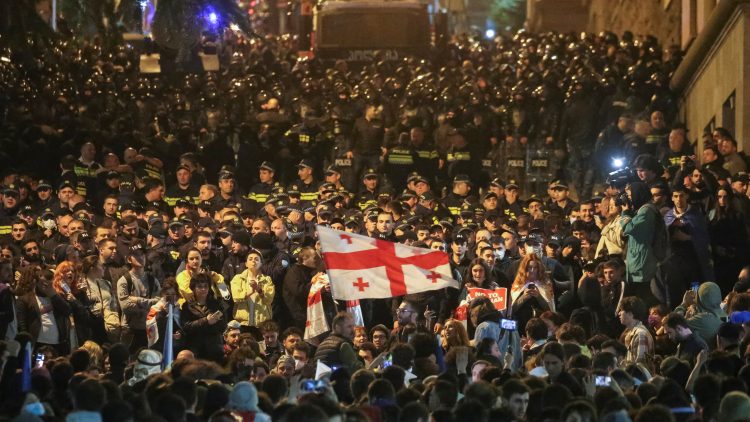 People protest against the “foreign agents” bill in Tbilisi